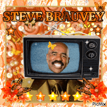 a picture of steve brauney with a tv in the background