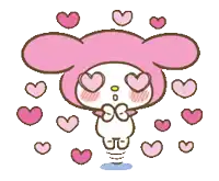 a cartoon character with hearts in her eyes