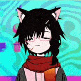 a cartoon of a girl with cat ears and scarf