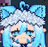 a pixel art drawing of a girl with blue eyes and white hair