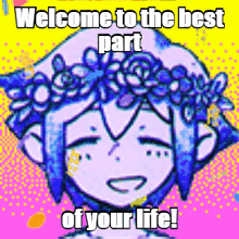 a cartoon of a girl with a flower crown on her head .