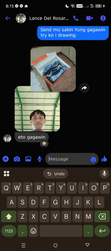 a screenshot of lance del rosar 's phone with a picture of a box of shoes