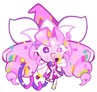 a pixel art drawing of a pink and purple cartoon character