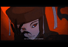 a cartoon drawing of a woman with red eyes and the words and that 's arm you don 't deserve