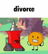 a picture of a cartoon character with the word divorce on it