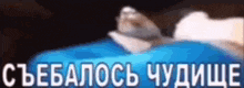 a blurry image of a person laying on a blue blanket with russian writing on it