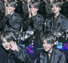 a collage of images of a man with gray hair and a jacket