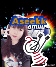 a picture of a woman with the name aseekk written on it