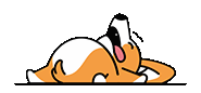 a cartoon of a corgi dog laying on its back on a white background .