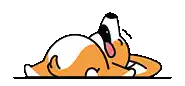 a cartoon of a corgi dog laying on its back on a white background .