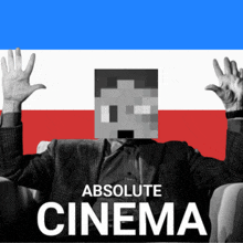 a poster for absolute cinema shows a man with his hands up