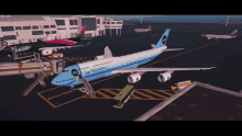a large blue airplane with the letters lp on the tail