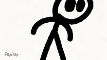 a stick figure with two eyes and two arms is standing on a white background .