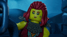 a lego figure with red hair and a tattoo that says ' ninjago ' on it