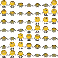a pattern of yellow smiley faces with arms and legs