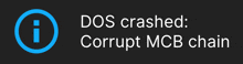 a blue circle with the words dos crashed corrupt mcb chain