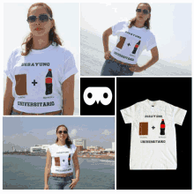 a woman wearing a desayuno universitario shirt