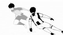 a black and white drawing of a boy kicking another boy