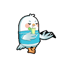 a cartoon of a bird wearing sunglasses and holding a drink with a straw