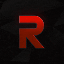 a red letter r with a black outline on a black background
