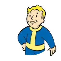 a cartoon of vault boy giving a thumbs up and pointing at the camera