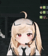 a blonde anime girl wearing sunglasses and a microphone .