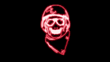 a red glowing skull with a scarf around it