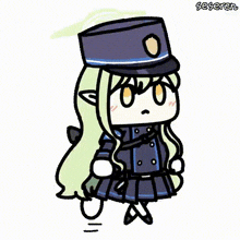 a cartoon drawing of a girl wearing a police uniform and hat .