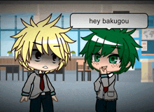 a cartoon character says hey bakugou in a classroom