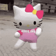 a hello kitty doll is wearing a pink outfit and says 40mg oxy