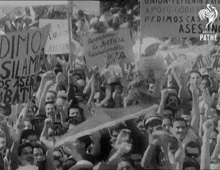 a crowd of people holding up signs including one that says ' dimos casa '