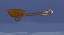 a cartoon drawing of a horse pulling a cart with a blue background