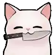 a cat is holding a knife in its mouth .
