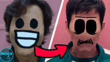 a picture of a man with a smiley face and a picture of a man with a angry face