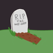 a cartoon drawing of a grave with the words rip written on it