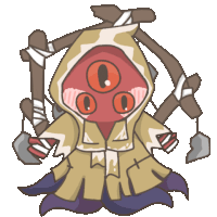 a cartoon drawing of a spider with three eyes