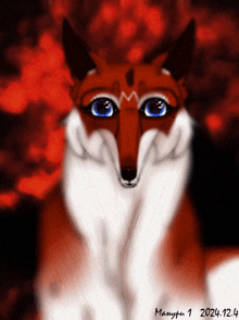 a drawing of a red and white fox with blue eyes dated 2024.12.24
