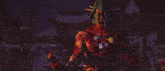 a computer generated image of a person fighting a monster in a video game