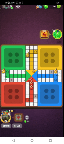 a screenshot of a board game on a phone with the number 4 on it
