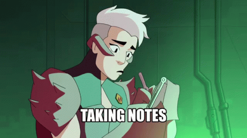 Gif from Netflix's She-ra showing Scorpia taking notes