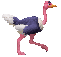 a cartoon ostrich with a pink head and pink legs