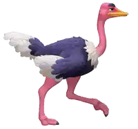a cartoon ostrich with a pink head and pink legs