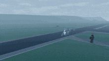 a group of people walking down a road in a video game .