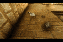 a brick wall with a few dollar bills on it