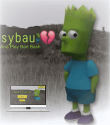 bart simpson standing next to a computer screen that says bart bash
