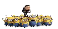 a group of minions are standing in a line with gru standing on top of them