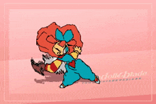 a drawing of a cartoon character with the words denim doll & blade written below it