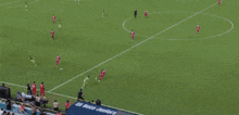 a group of soccer players are playing on a field with a goalie in the middle