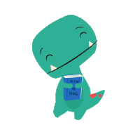 a cartoon of a dinosaur holding a book that says how to hug