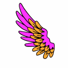 a cartoon drawing of a pink and yellow wing on a white background
